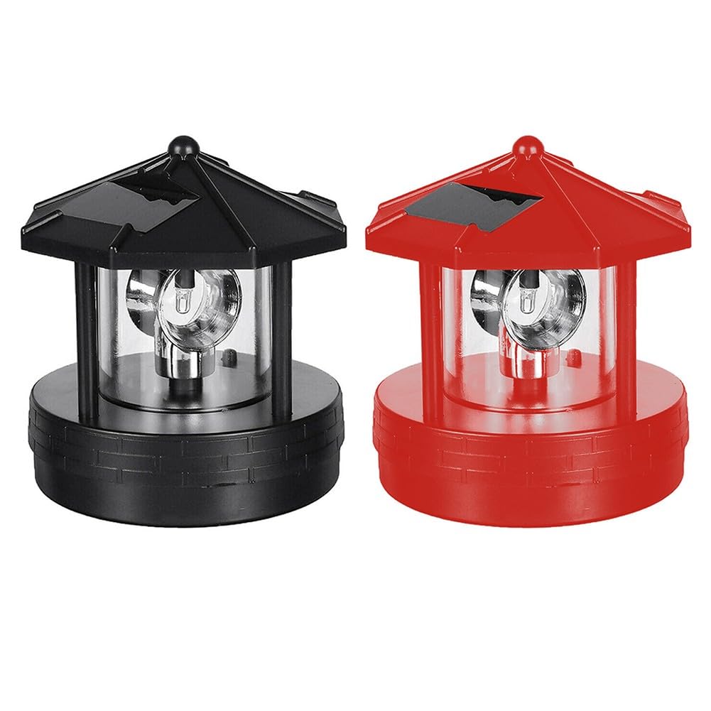 Rotating Solar Lighthouse Light Outdoor Garden Lawn Lamp with 2 Panels W88599