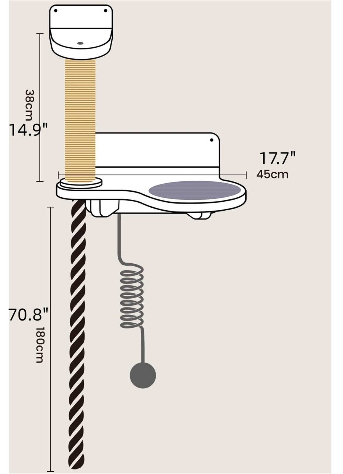 Wall-Mounted Cat Tree with Climbing Rope, Wall Shelf, Jute Scratching Post Tower, and Platform G542427
