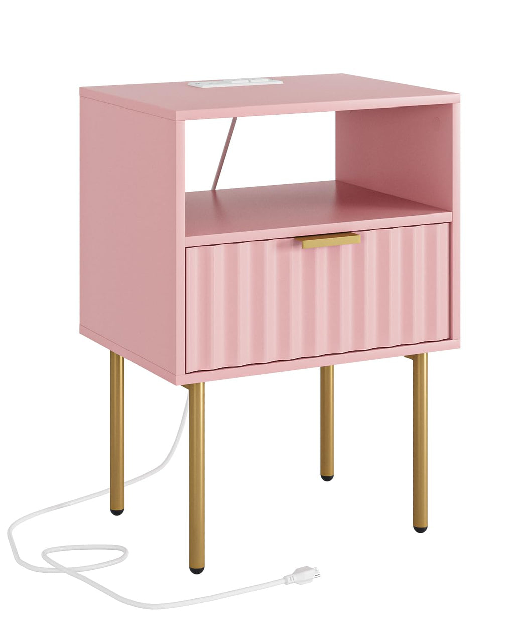 Pink Fluted Nightstand with Charging Station K49328