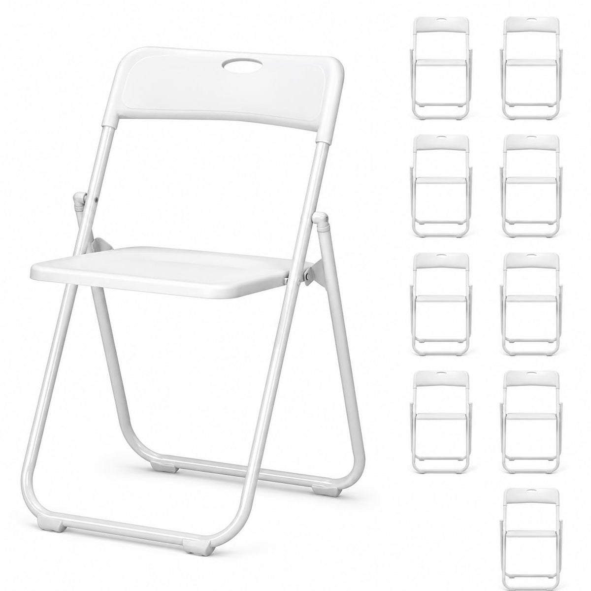 White Plastic Folding Chairs, 10 Pack Steel Frame Q514