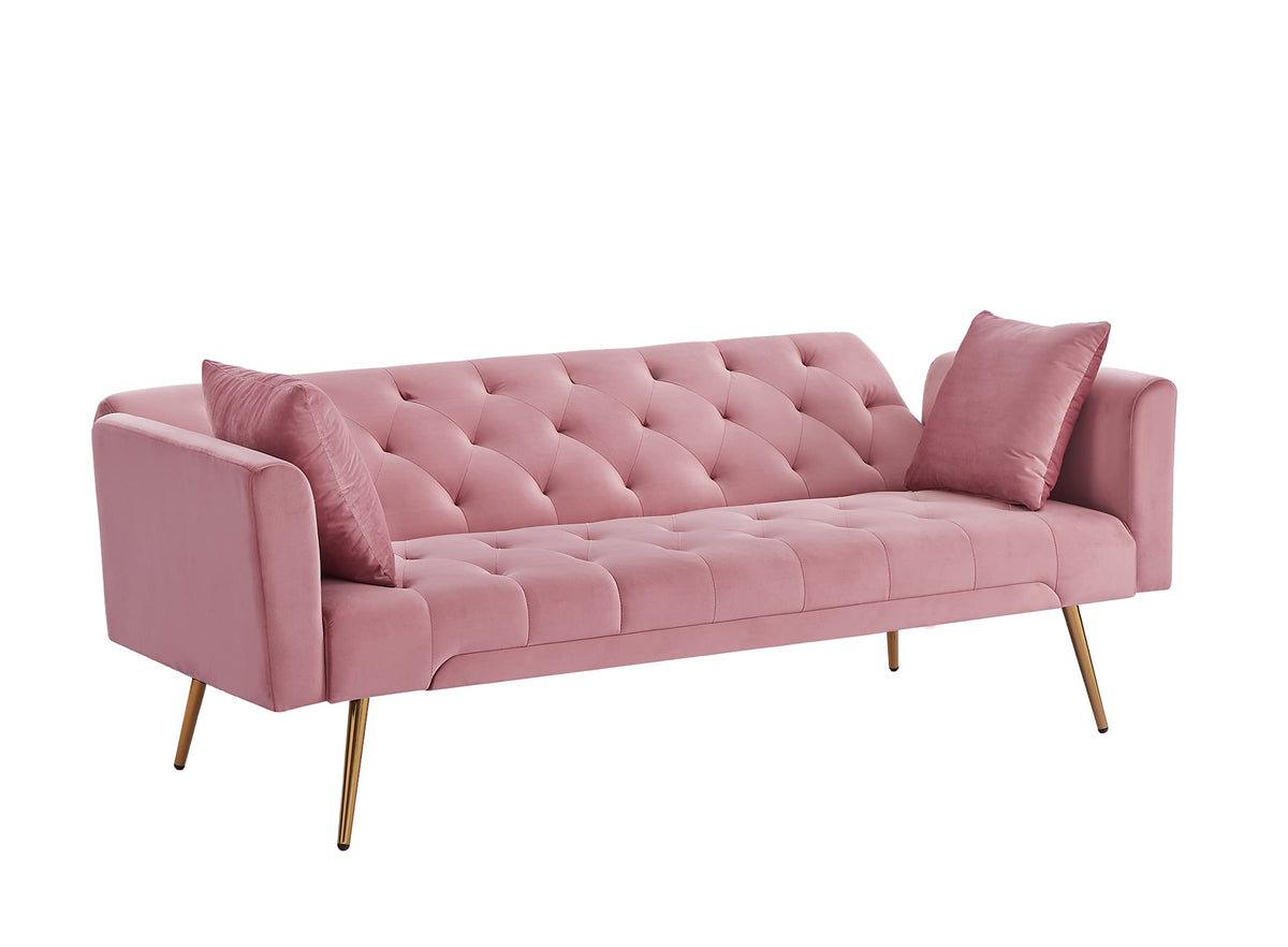 Pink Velvet Convertible Sleeper Sofa Bed I662327