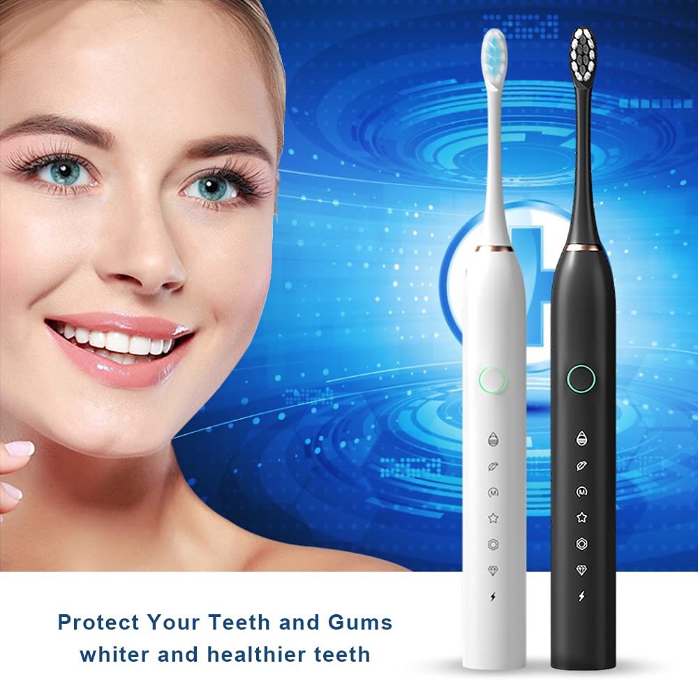 2 Pack Rechargeable Electric Toothbrushes with 8 Brush Heads D328606