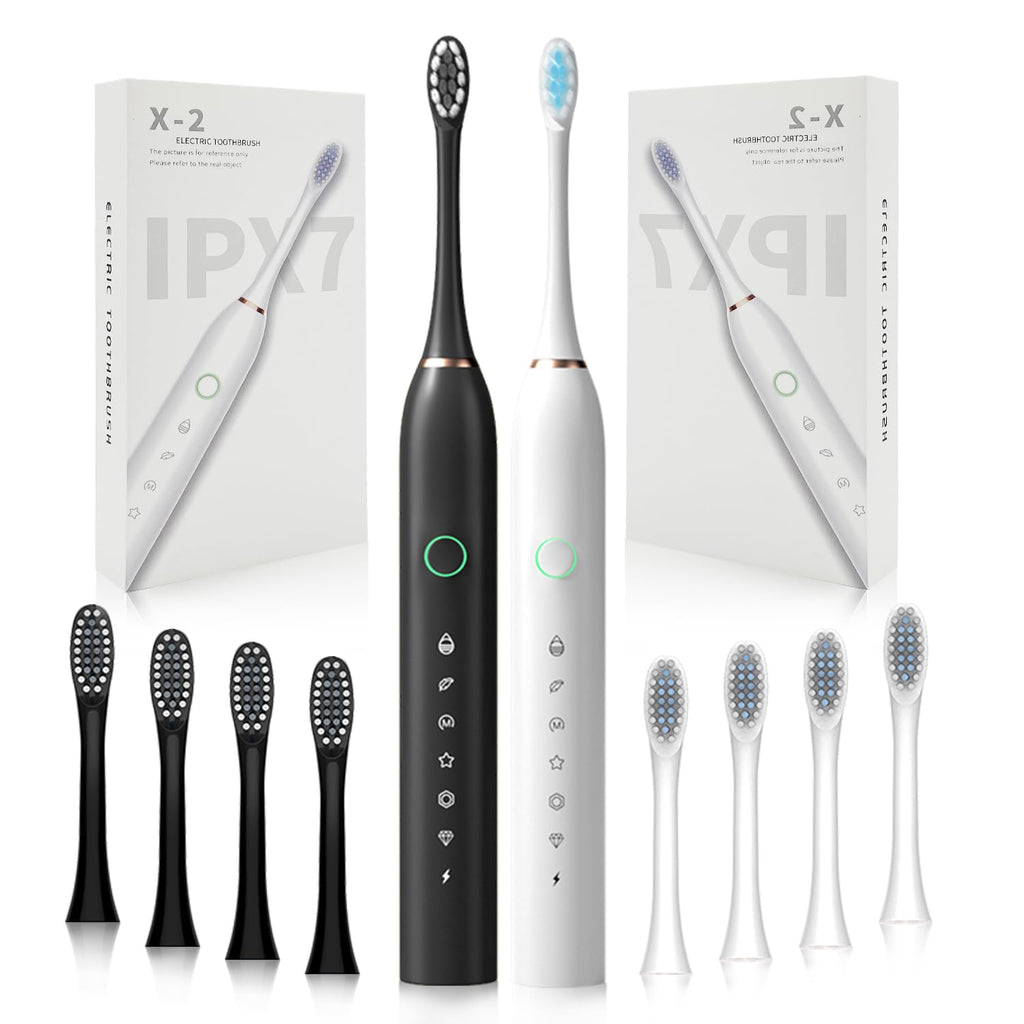 2 Pack Rechargeable Electric Toothbrushes with 8 Brush Heads D328606