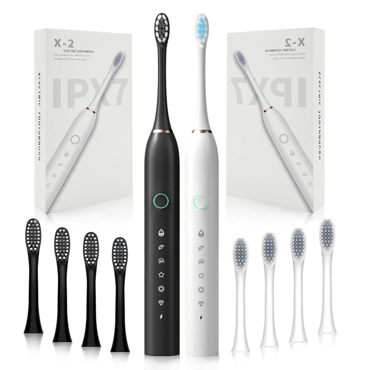 2 Pack Rechargeable Electric Toothbrushes with 8 Brush Heads D328606