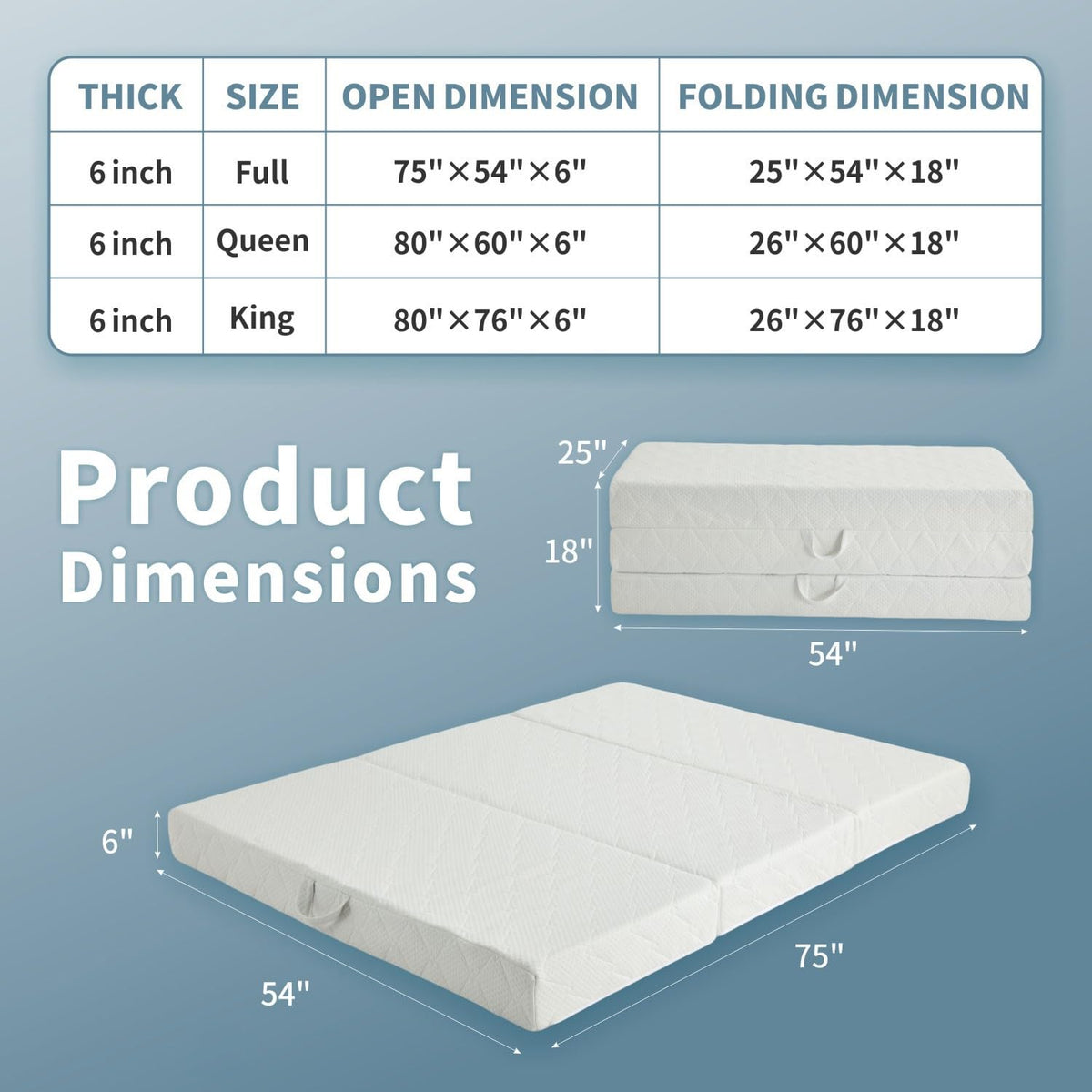 Queen Size Folding Memory Foam Tri-fold Mattress A4624