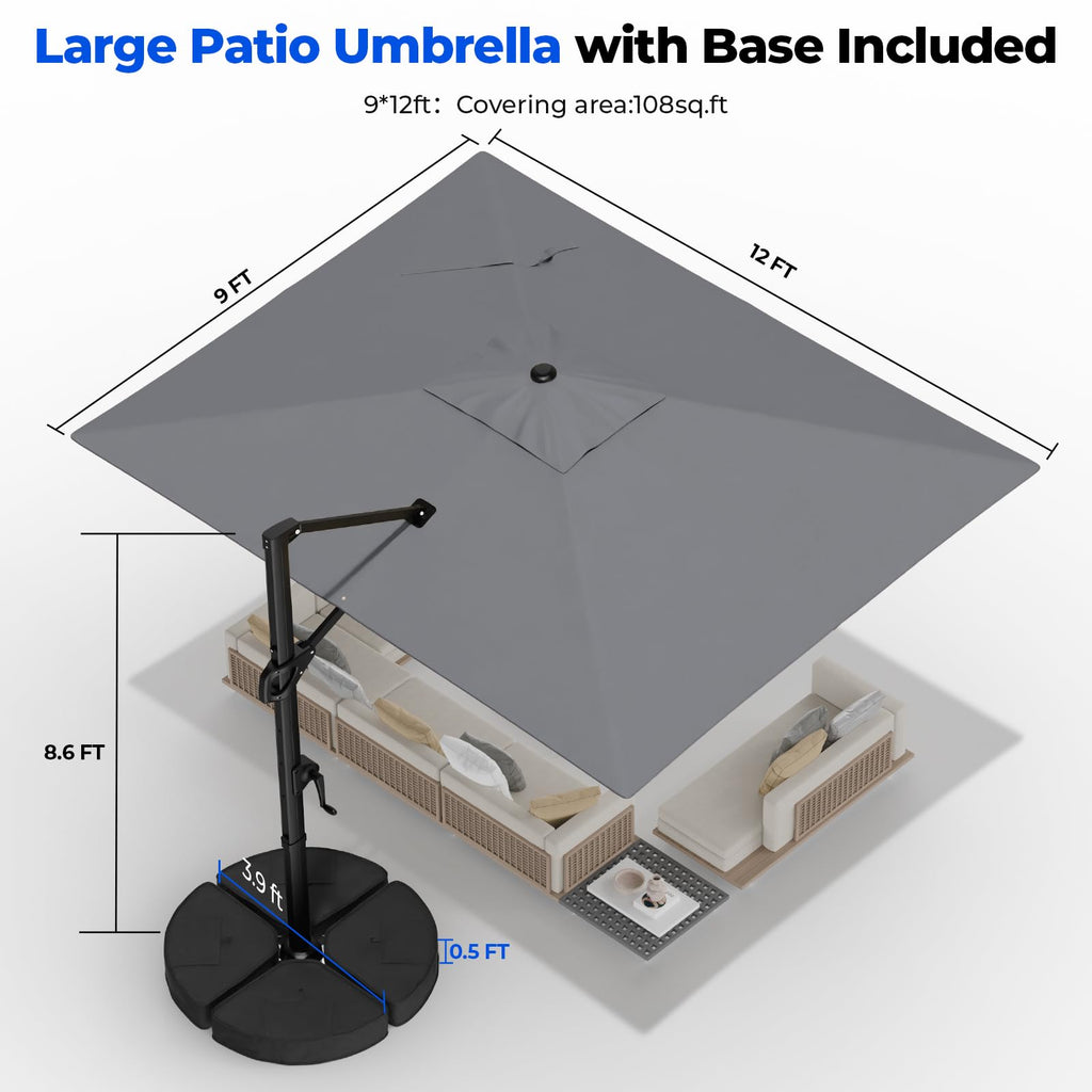 9x12 FT Cantilever Patio Umbrella with Base L21522