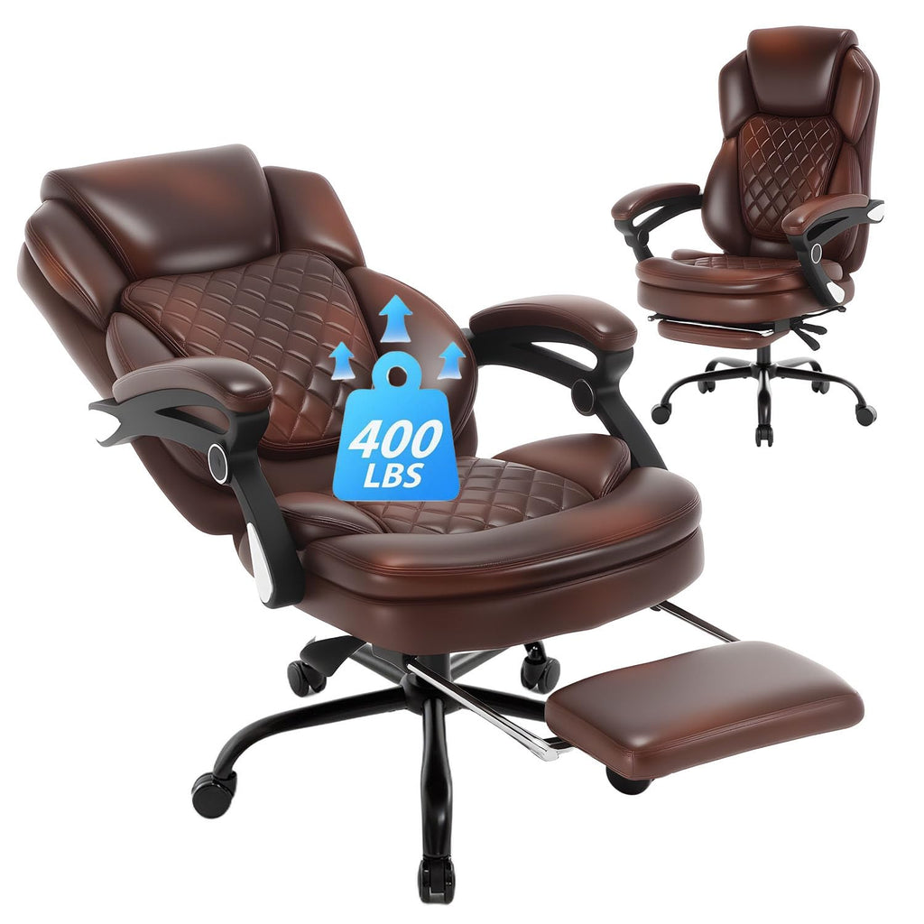Brown Leather Reclining Office Desk Chair with Foot Rest M2927