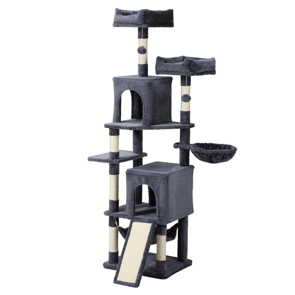 70-Inch Dark Gray Cat Tree Tower with Hammock P3857