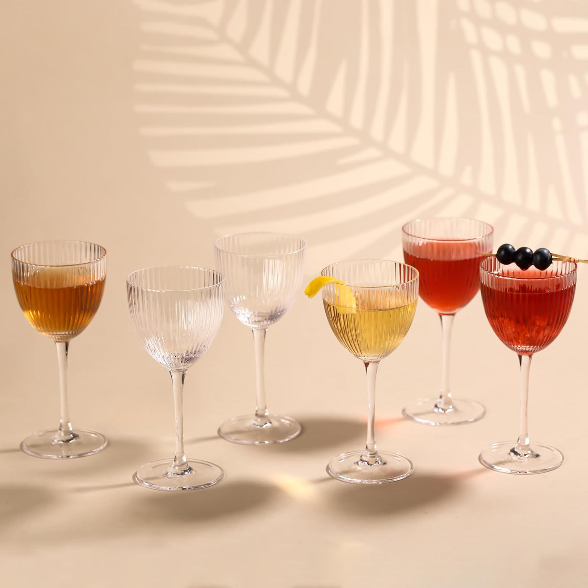 Set of 6 5 oz Lead-Free Crystal Ribbed Martini Glasses S557157
