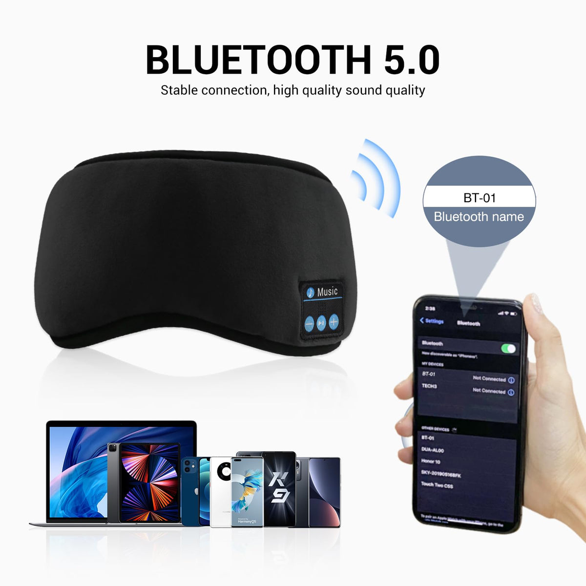 Bluetooth Sleep Headphones Eye Mask with Speakers and Microphone F69167