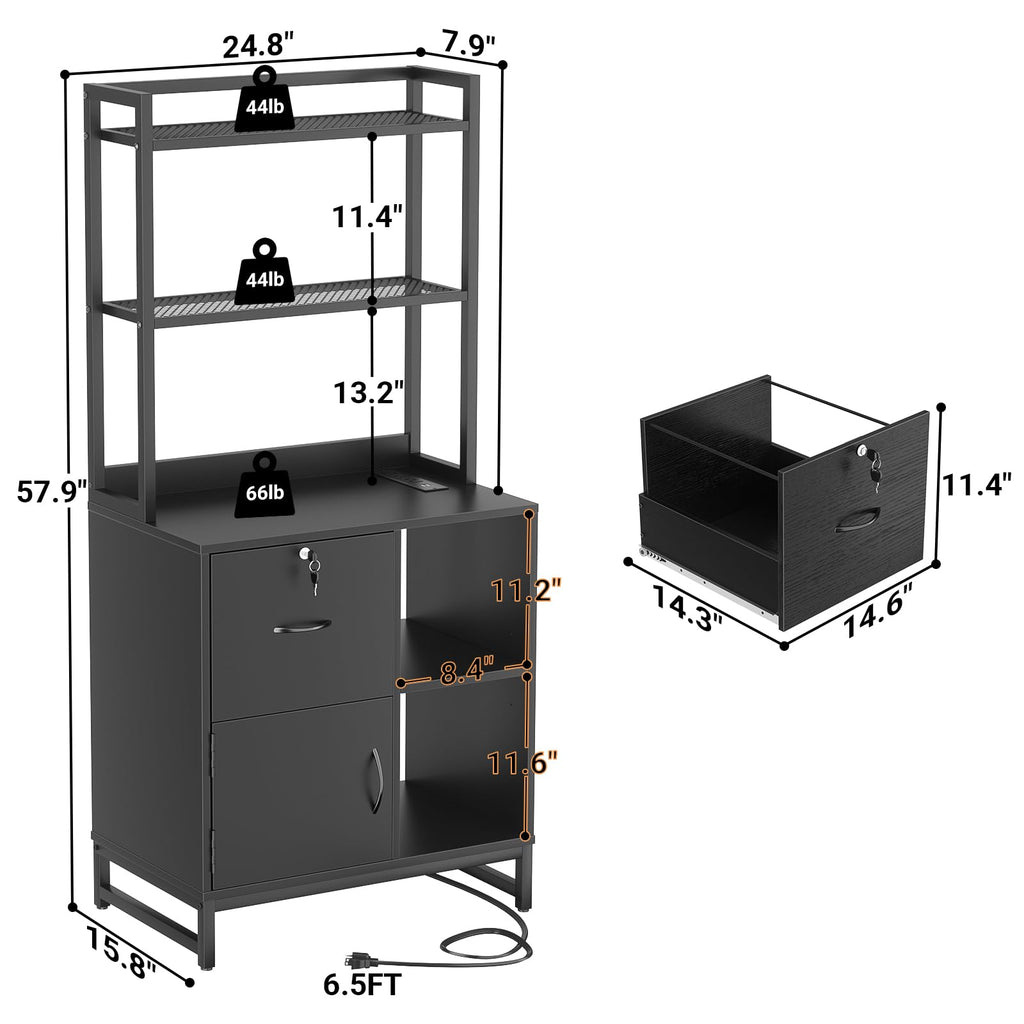 Black Vertical Filing Cabinet with Bookshelf J5641