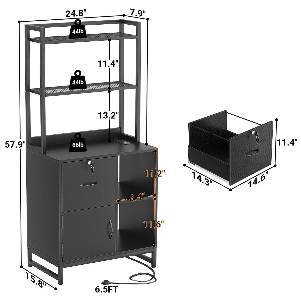 Black Vertical Filing Cabinet with Bookshelf J5641