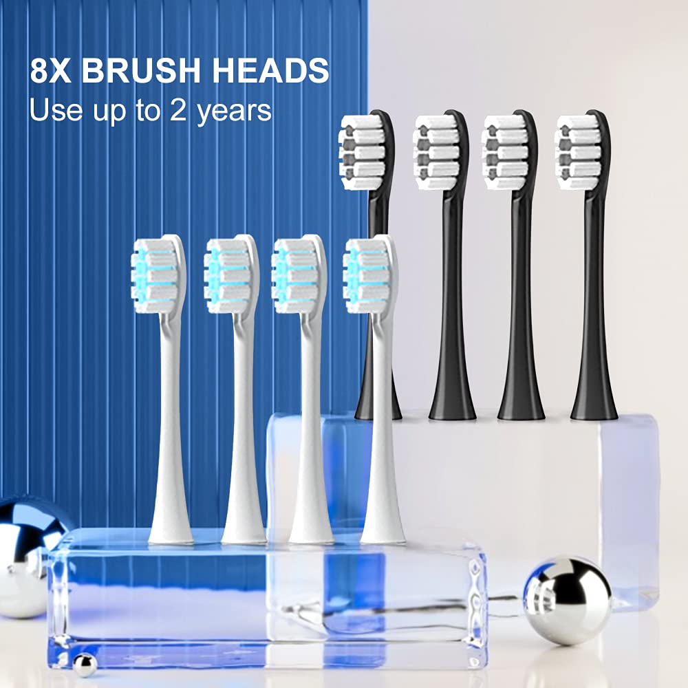 2 Pack Rechargeable Electric Toothbrushes with 8 Brush Heads D328606