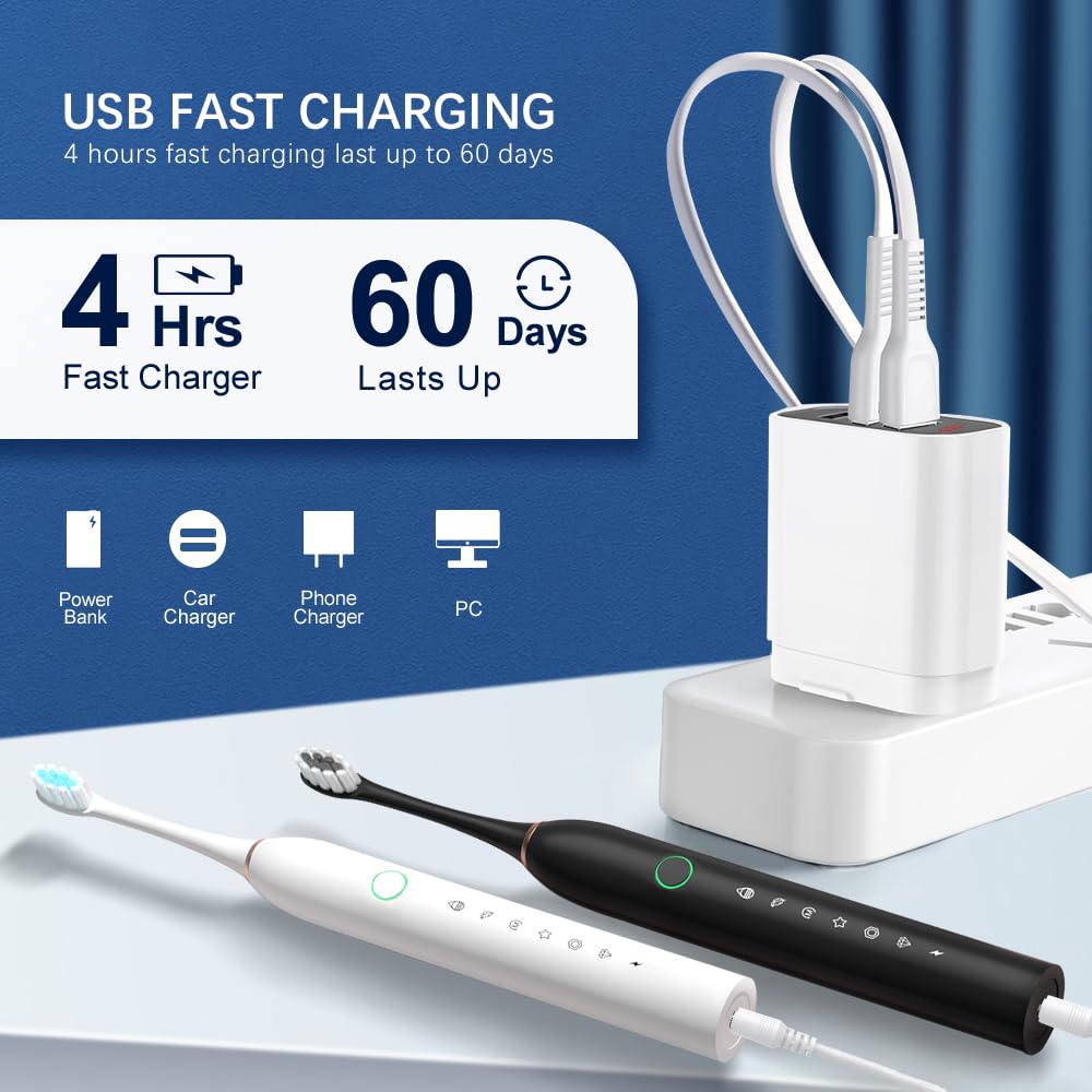 2 Pack Rechargeable Electric Toothbrushes with 8 Brush Heads D328606