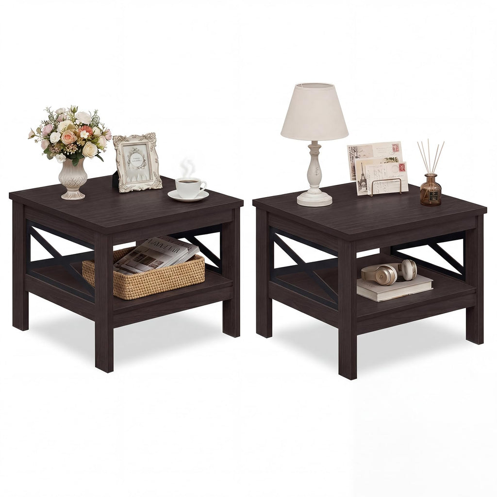 2-Tier Square End Table Set of 2 with Storage Shelf S641