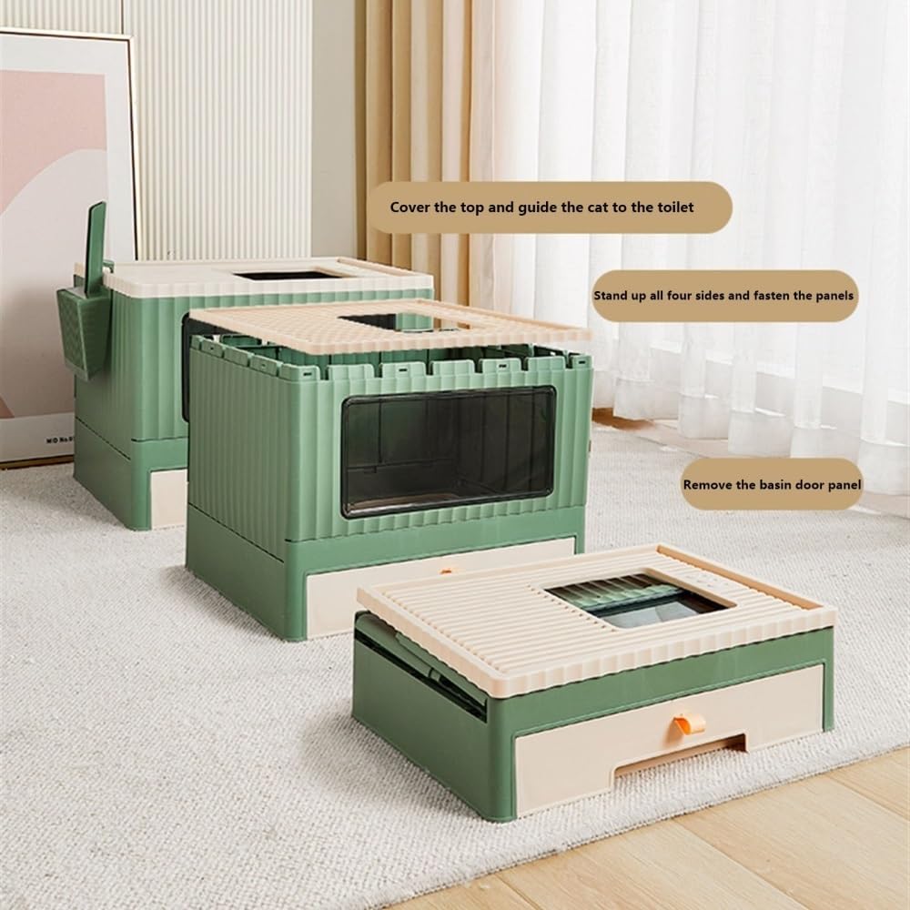 Foldable Top Entry Cat Litter Box with Lid J603844