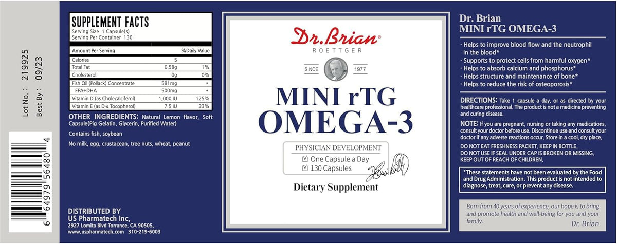130 Softgel rTG Omega 3 Fish Oil Capsule with EPA/DHA Vitamin D E B2330