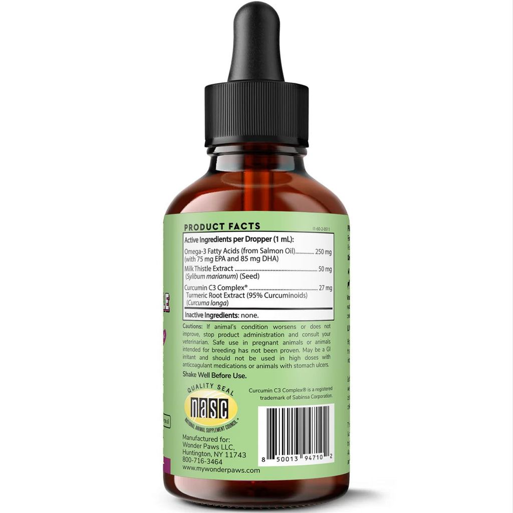 Milk Thistle Liver Support for Dogs with Salmon Oil & Curcumin 2 Oz P8873