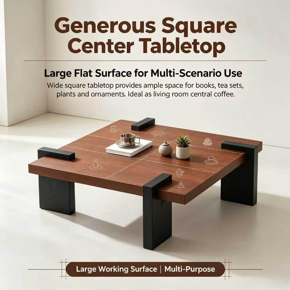 Walnut Coffee Table with Black Wood Legs Z939