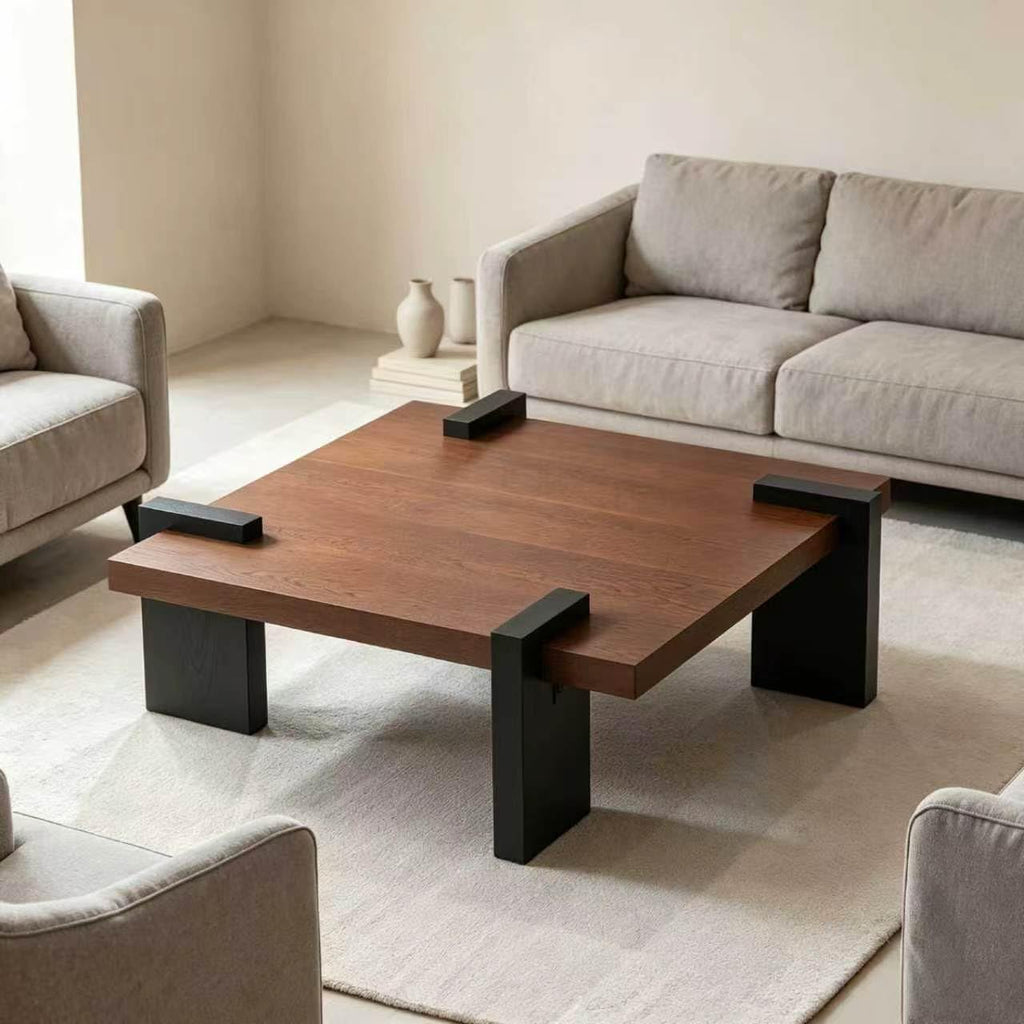 Walnut Coffee Table with Black Wood Legs Z939