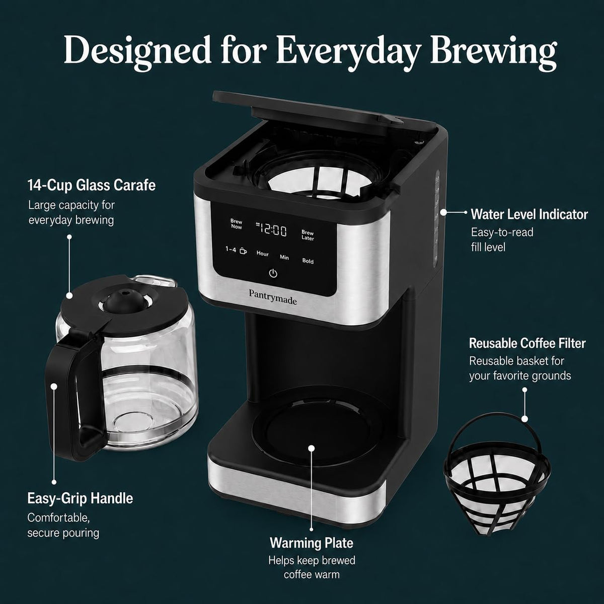 14-Cup Programmable Drip Coffee Maker with Glass Carafe, Black W325457