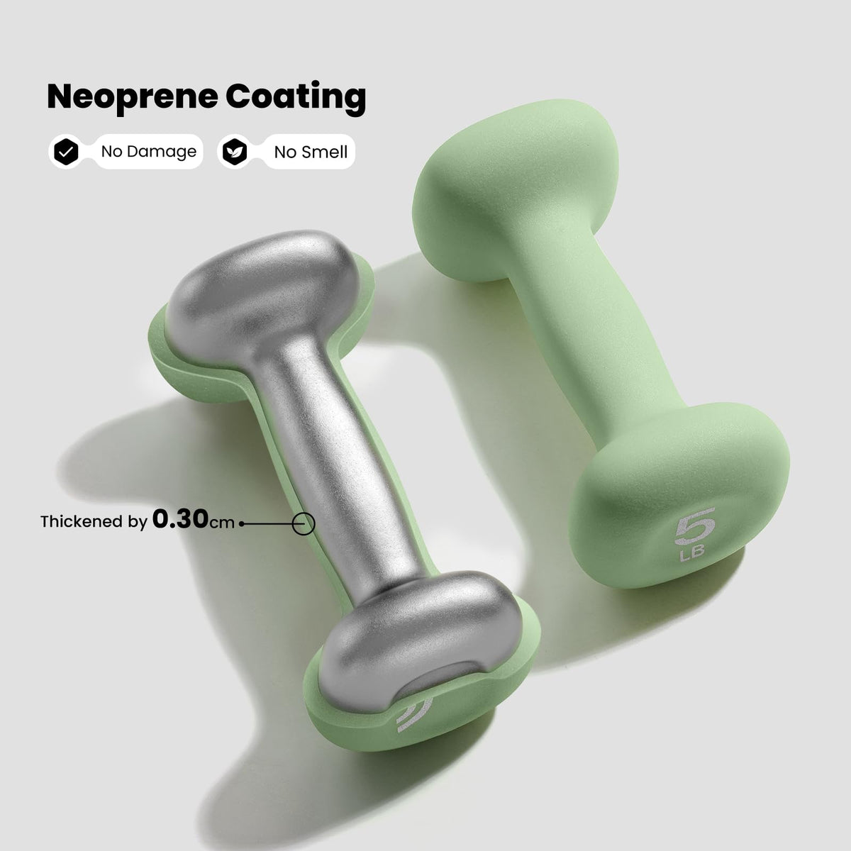 Neoprene Dumbbells Set of 2, 5lb Hand Weights, Green F79675