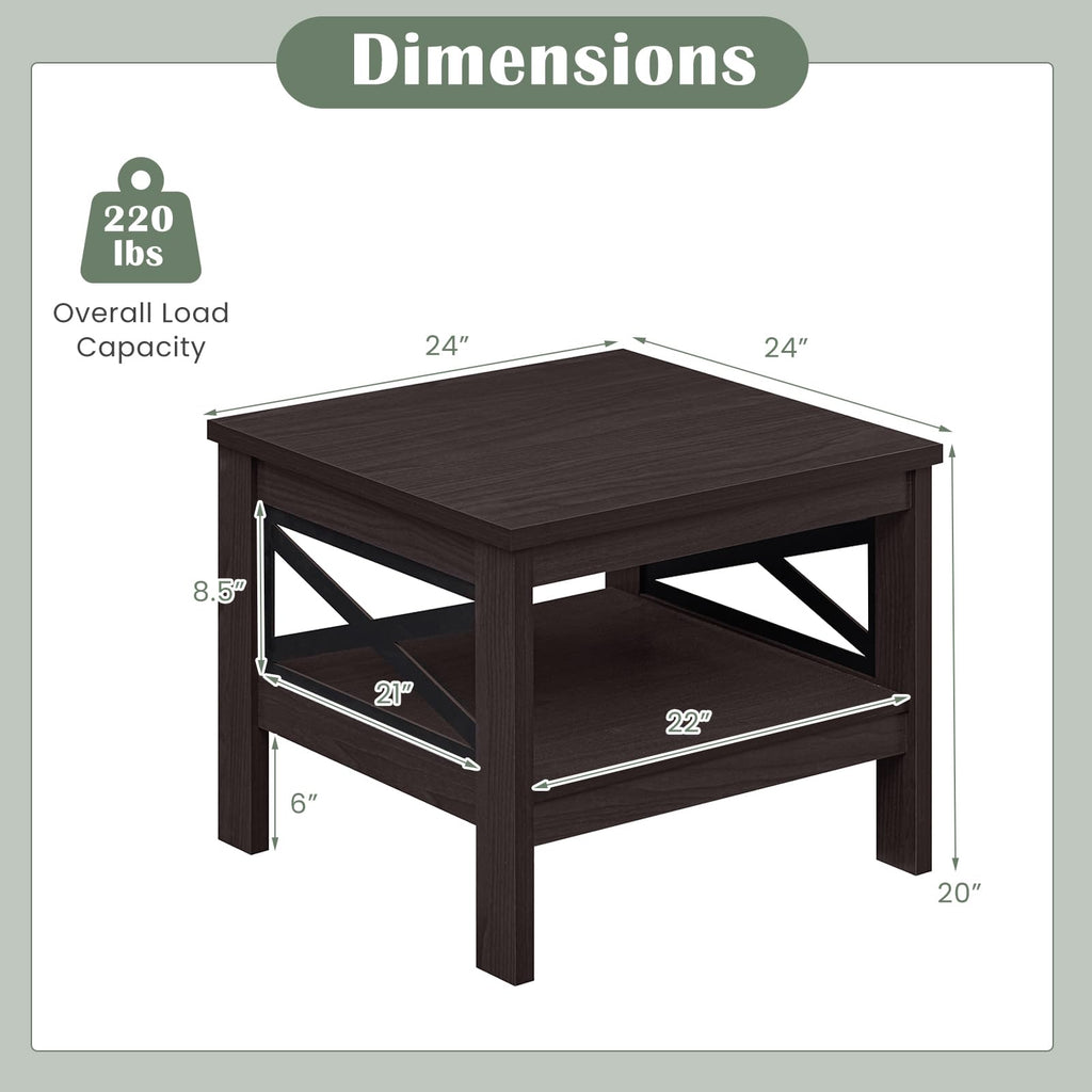 2-Tier Square End Table Set of 2 with Storage Shelf S641