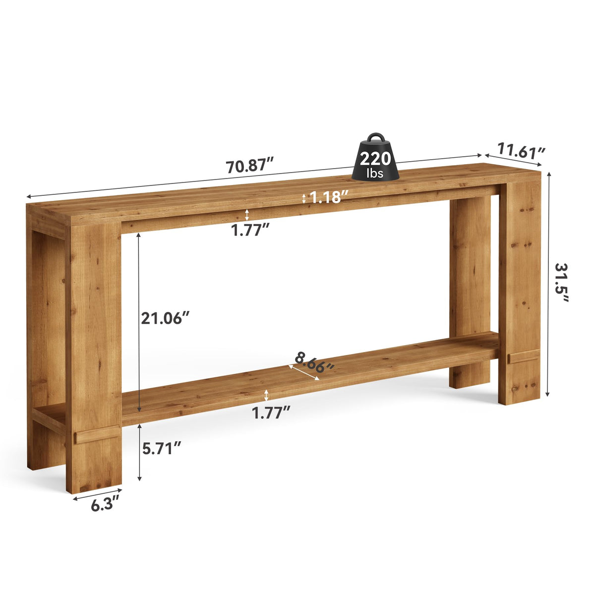71" Solid Wood Console Table with Storage A45044