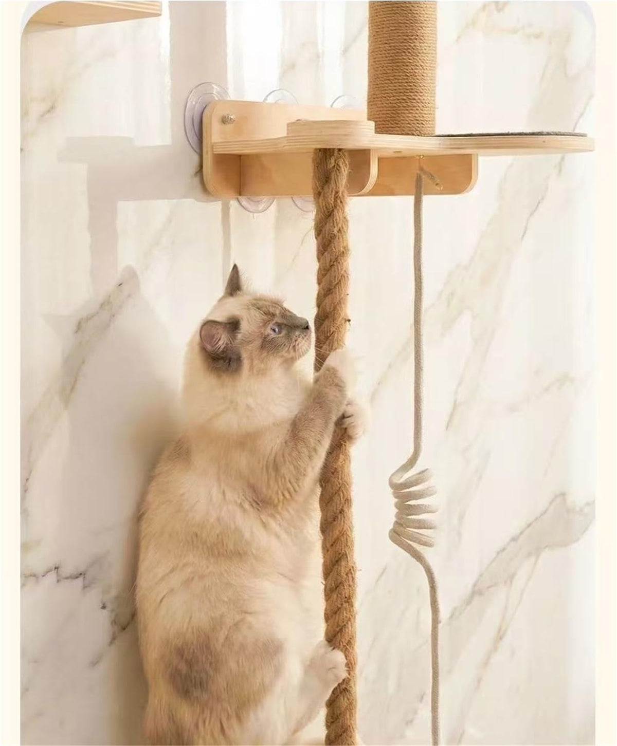 Wall-Mounted Cat Tree with Climbing Rope, Wall Shelf, Jute Scratching Post Tower, and Platform G542427
