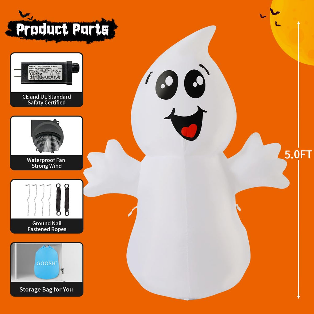 5 FT Inflatable Ghost Outdoor Decoration with Built-in LEDs C821