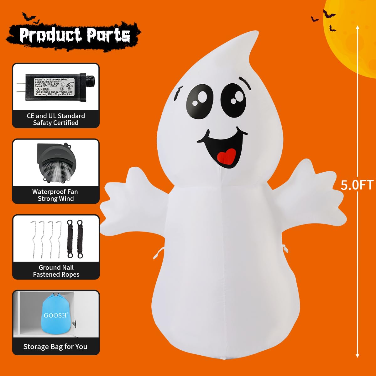 5 FT Inflatable Ghost Outdoor Decoration with Built-in LEDs C821