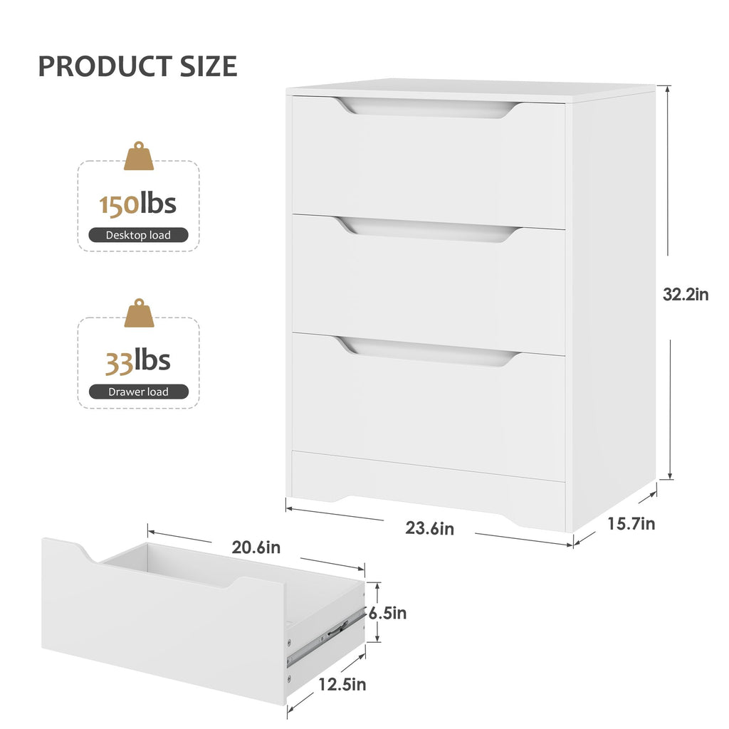 White 3 Drawer Wood Dresser X142179