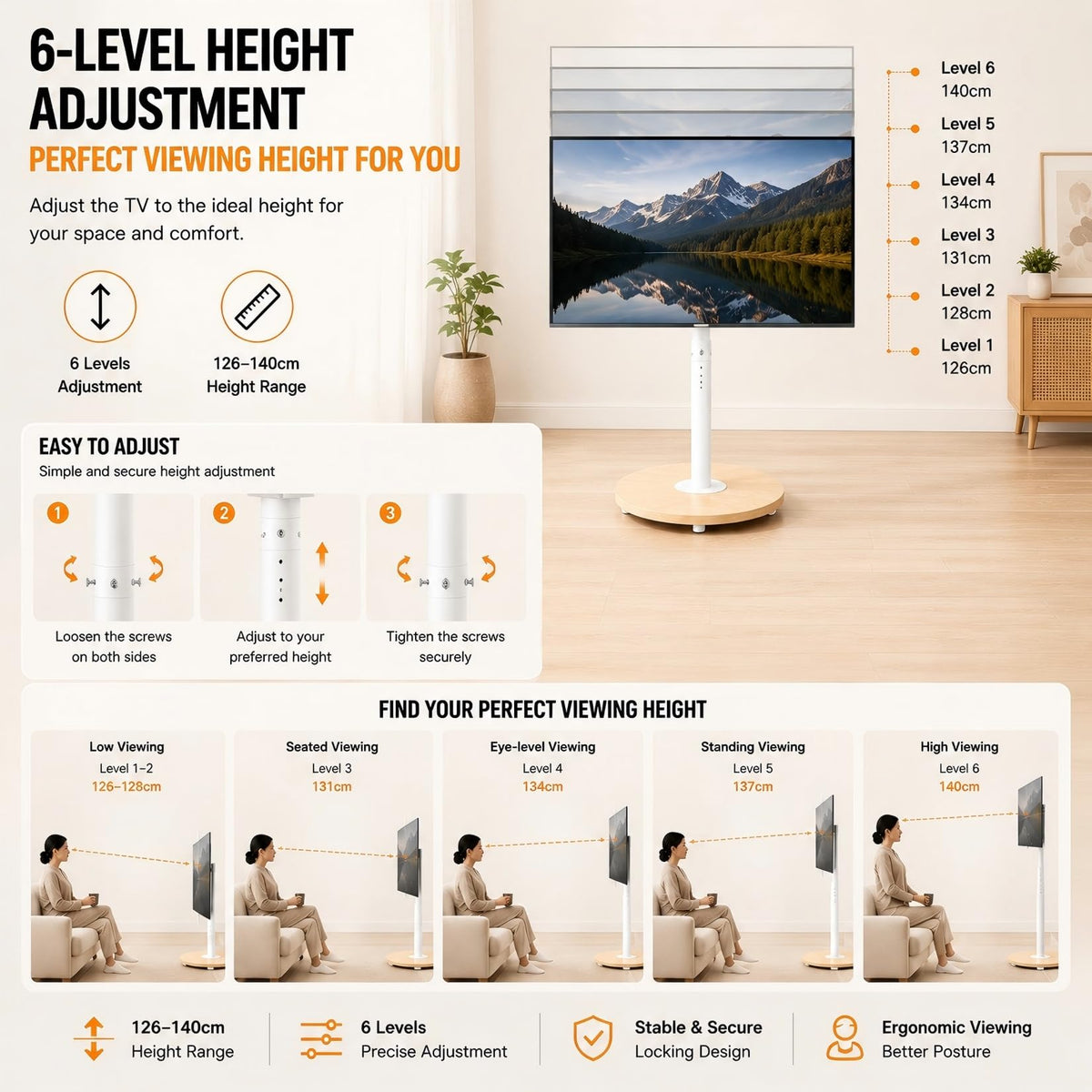 White Rolling Swivel tv Stand I18380