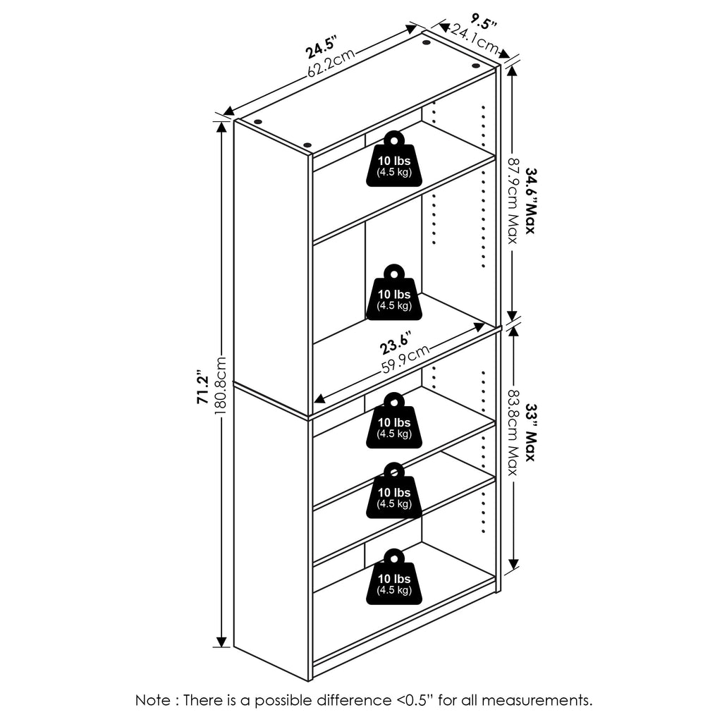 5-Tier Book Shelf with Adjustable Shelves T616