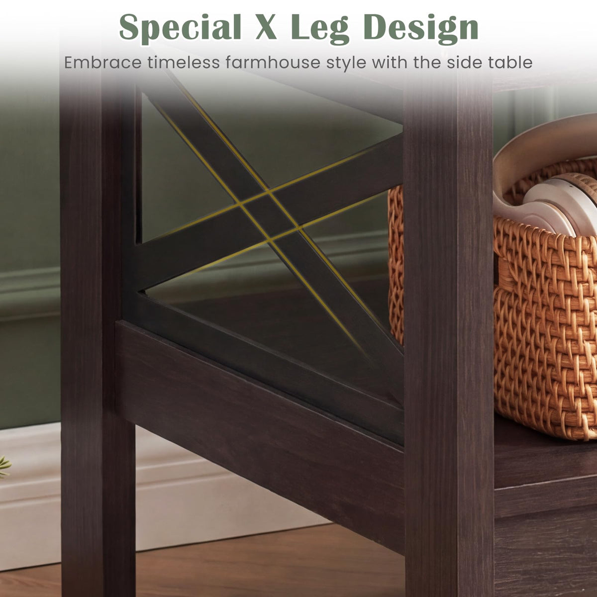 2-Tier Square End Table Set of 2 with Storage Shelf S641