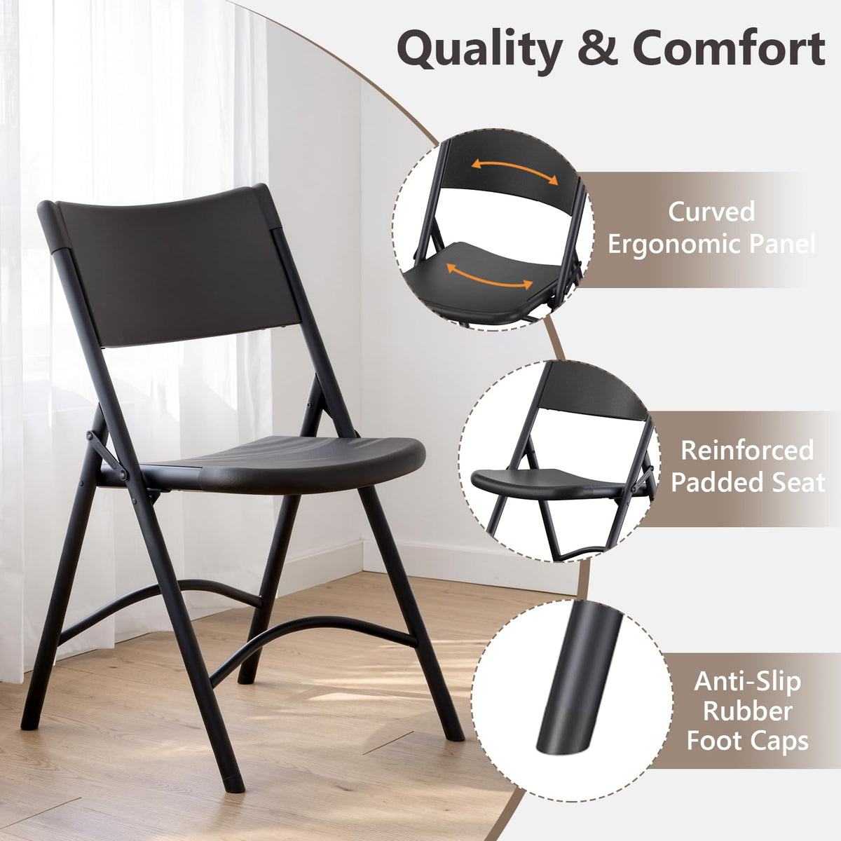 4 Pack Black Heavy Duty Folding Chair Z50189