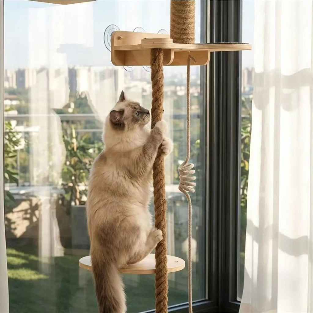 Wall-Mounted Cat Tree with Climbing Rope, Wall Shelf, Jute Scratching Post Tower, and Platform G542427