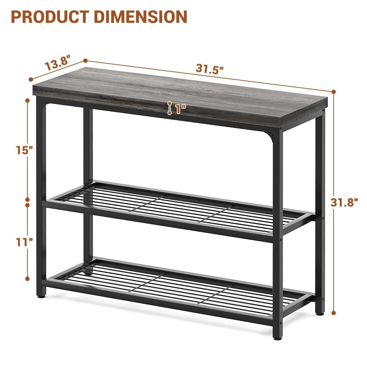 32" 3-Tier Oak Grey Console Table U6949