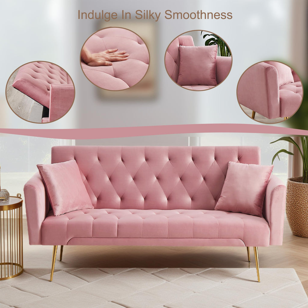 Pink Velvet Convertible Sleeper Sofa Bed I662327
