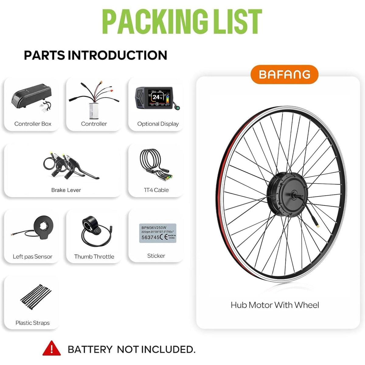 48V 500W Front Hub Motor Ebike Conversion Kit with Display D639