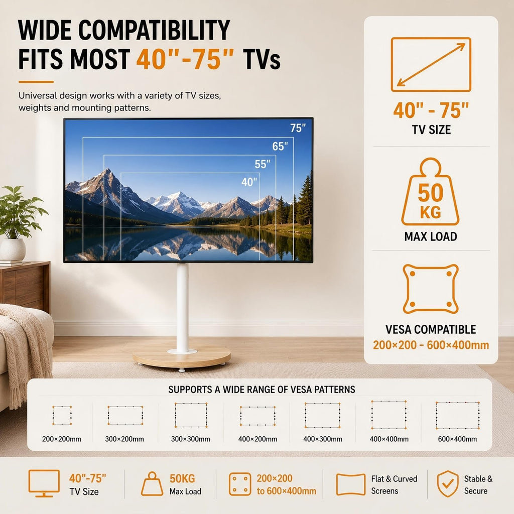 White Rolling Swivel tv Stand I18380