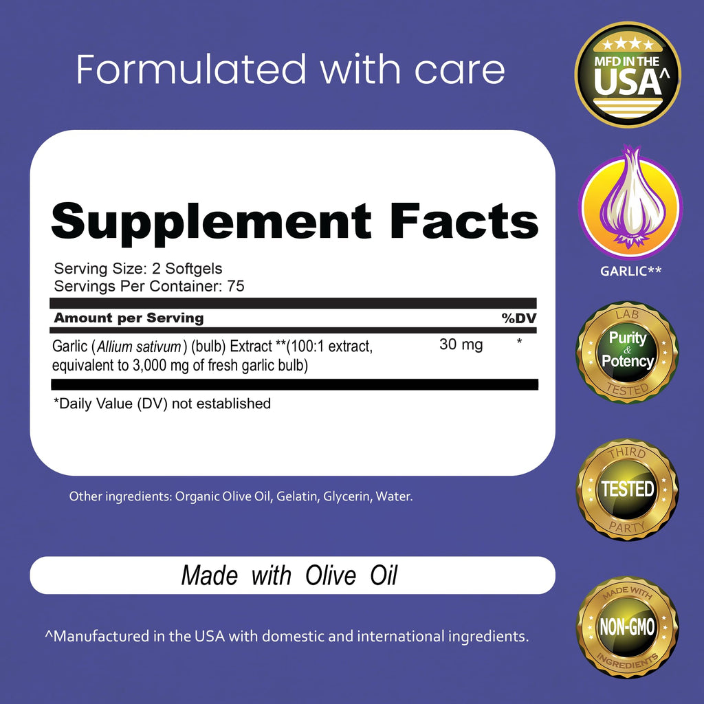 Odorless Garlic 100:1 Extract with Olive Oil 150 Softgels I383344