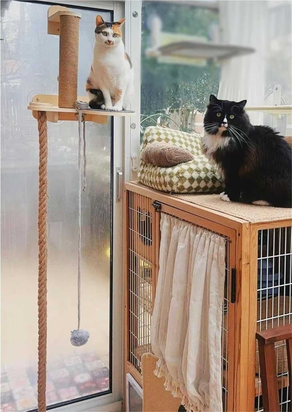 Wall-Mounted Cat Tree with Climbing Rope, Wall Shelf, Jute Scratching Post Tower, and Platform G542427