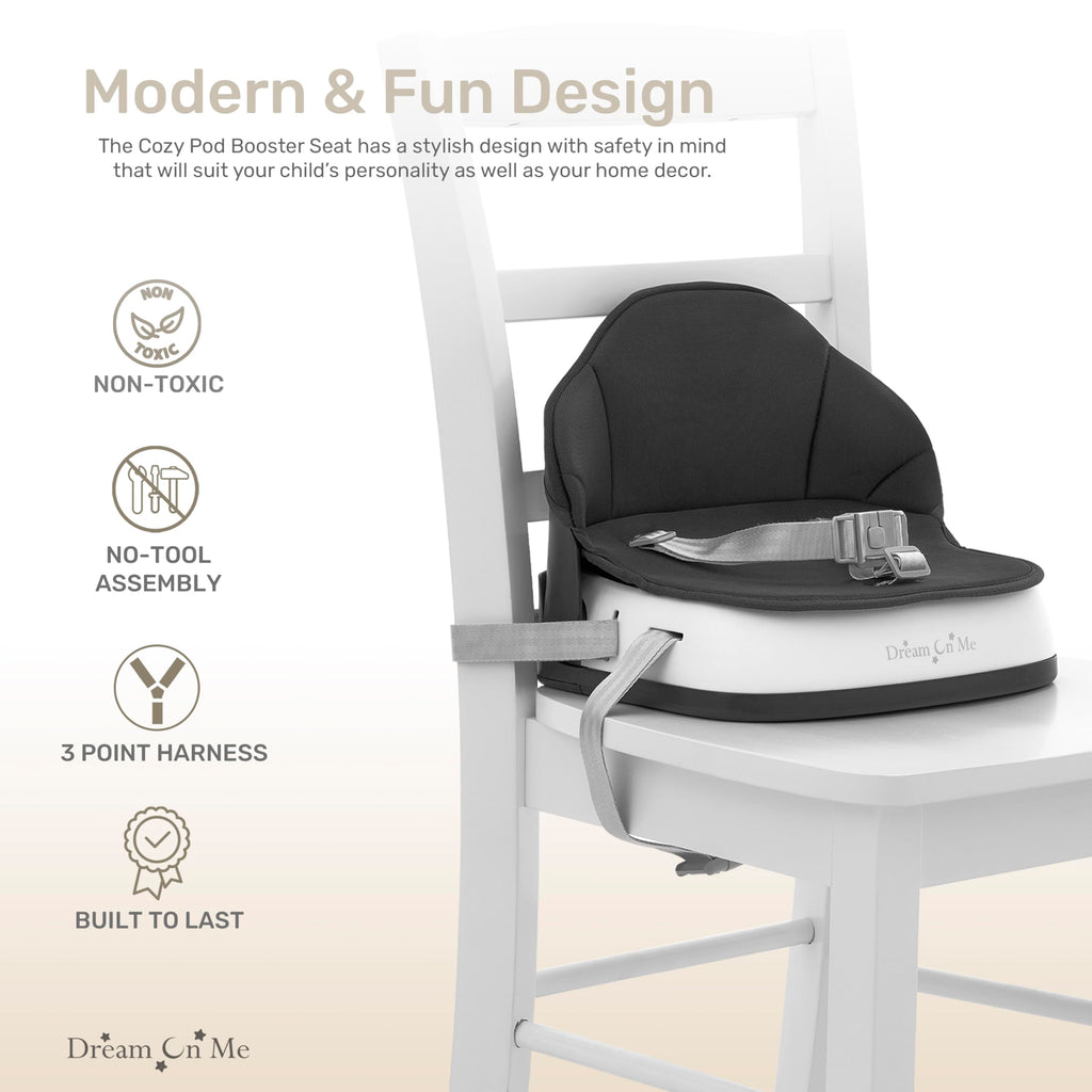Portable Baby Booster Seat with 3-Point Harness & 2 Fixing Belts, Black H857