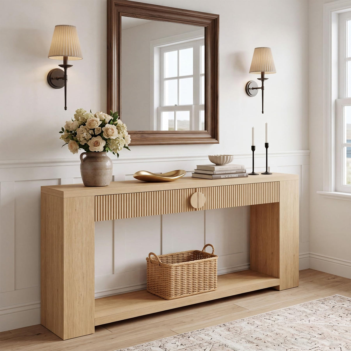 Oak Console Table with Storage Drawers X52144
