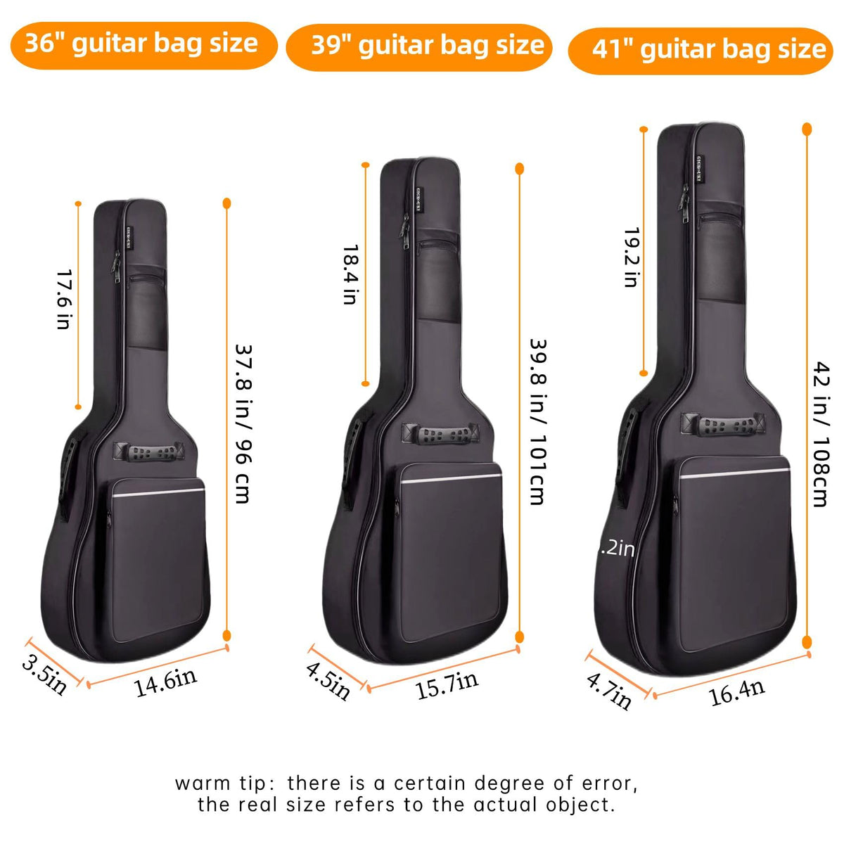 3/4 Size 36 Inch Acoustic Guitar Case Soft Padded Waterproof Gig Bag F209