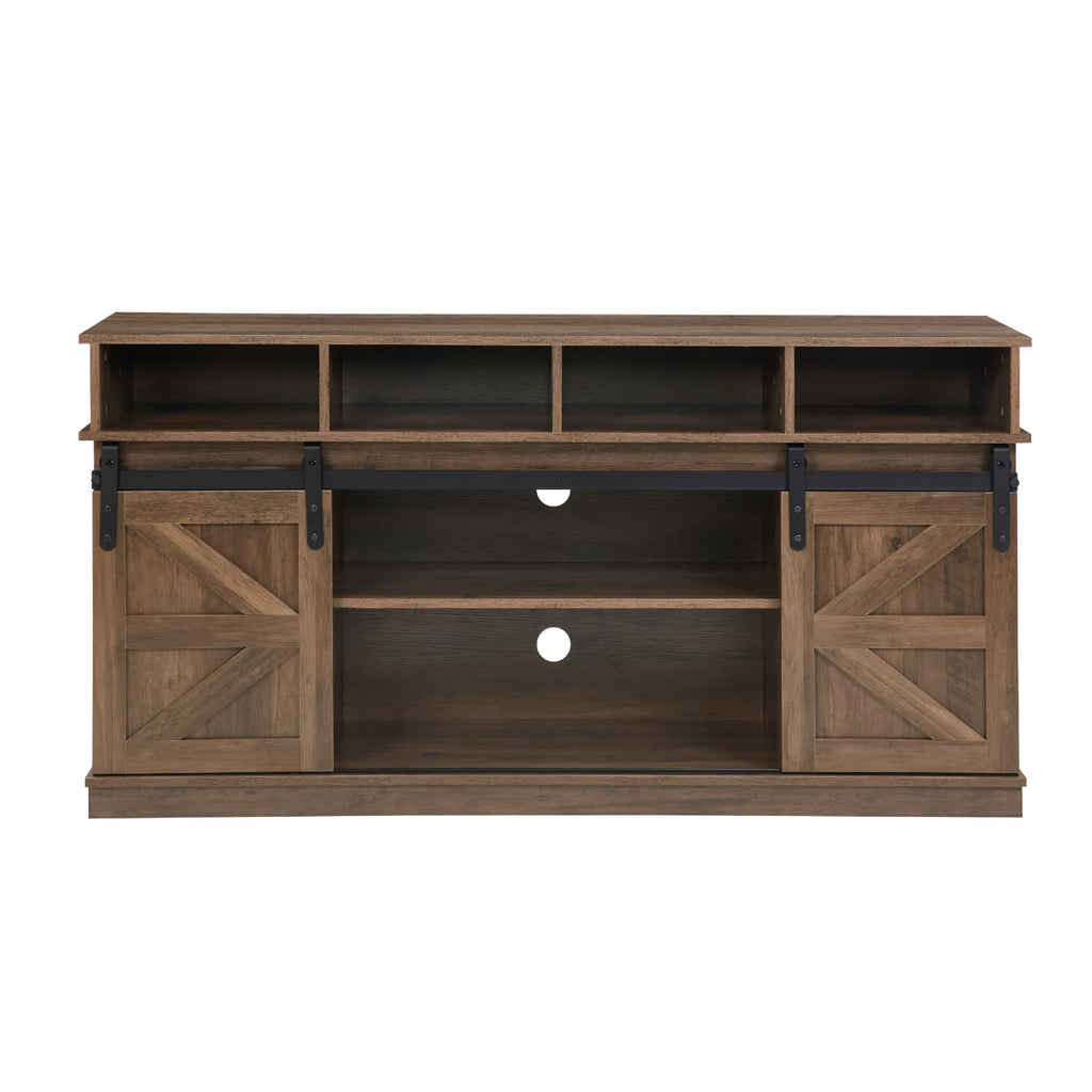 Natural Brown Wood TV Stand with Sliding Barn Door S2856