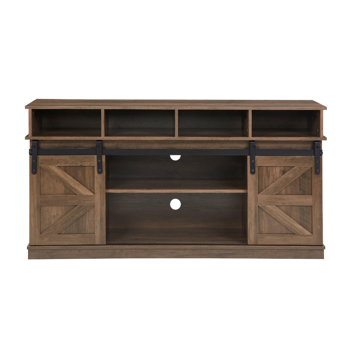 Natural Brown Wood TV Stand with Sliding Barn Door S2856