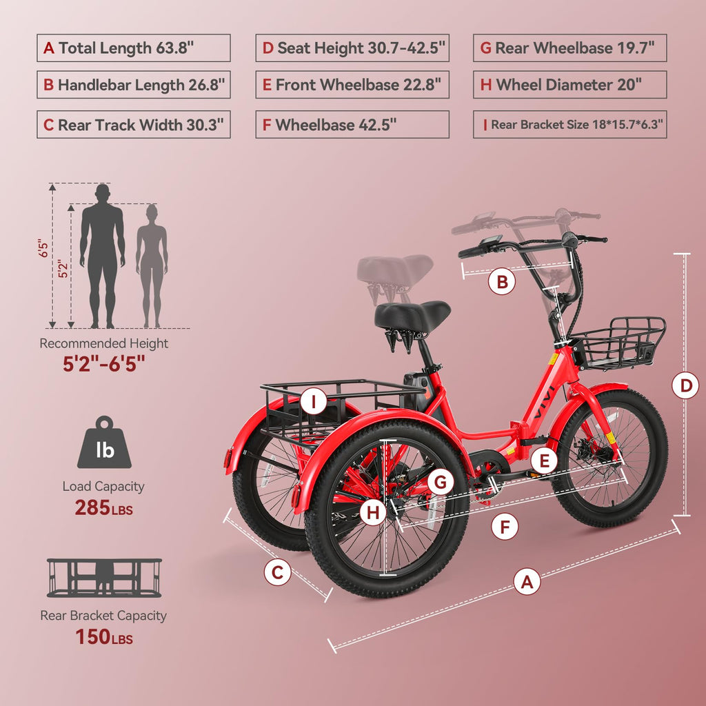 Electric Tricycle for Adults with Basket, Folding 3-Wheel Electric Bike with Removable Battery G676