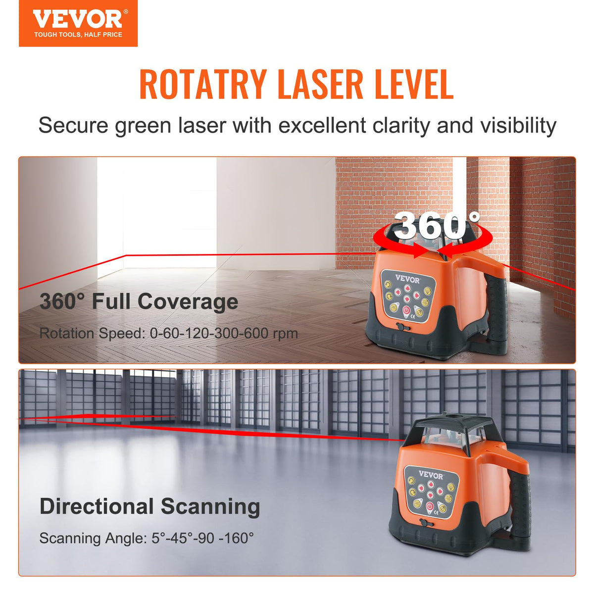 Rotary Laser Level 360 Degree Self-Leveling Red Cross Line J9822